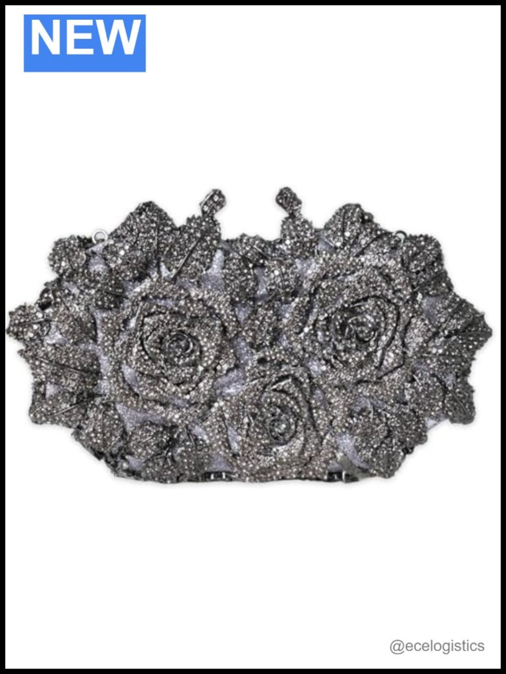 Handmade Rhinestone Clutch Evening Bag Wedding Party Purse Detachable Chain